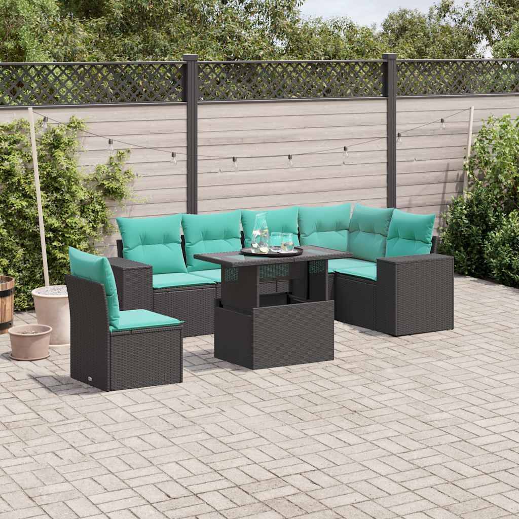 7-Teiliges Gartensofa-Set Mit Kissen, Es Polyrattan