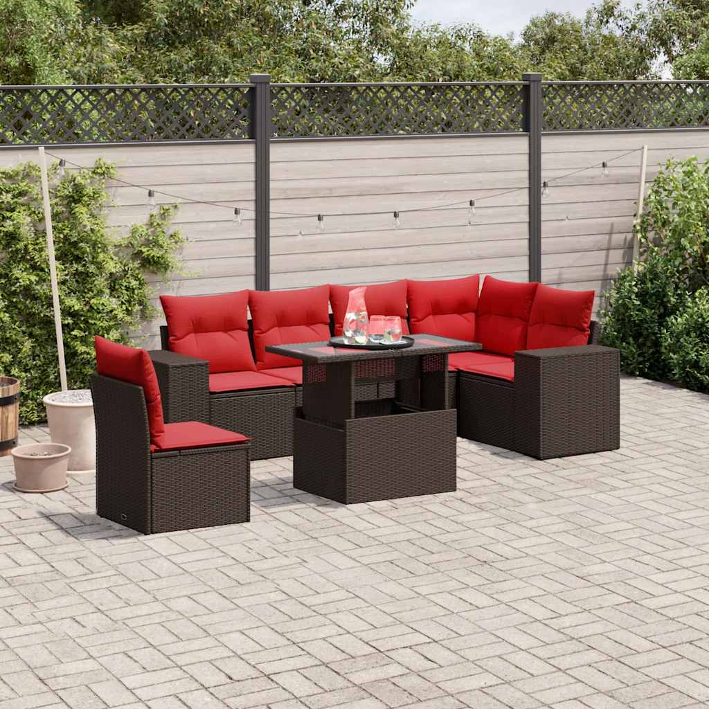 7-Teiliges Gartensofa-Set Mit Kissen, Es Polyrattan
