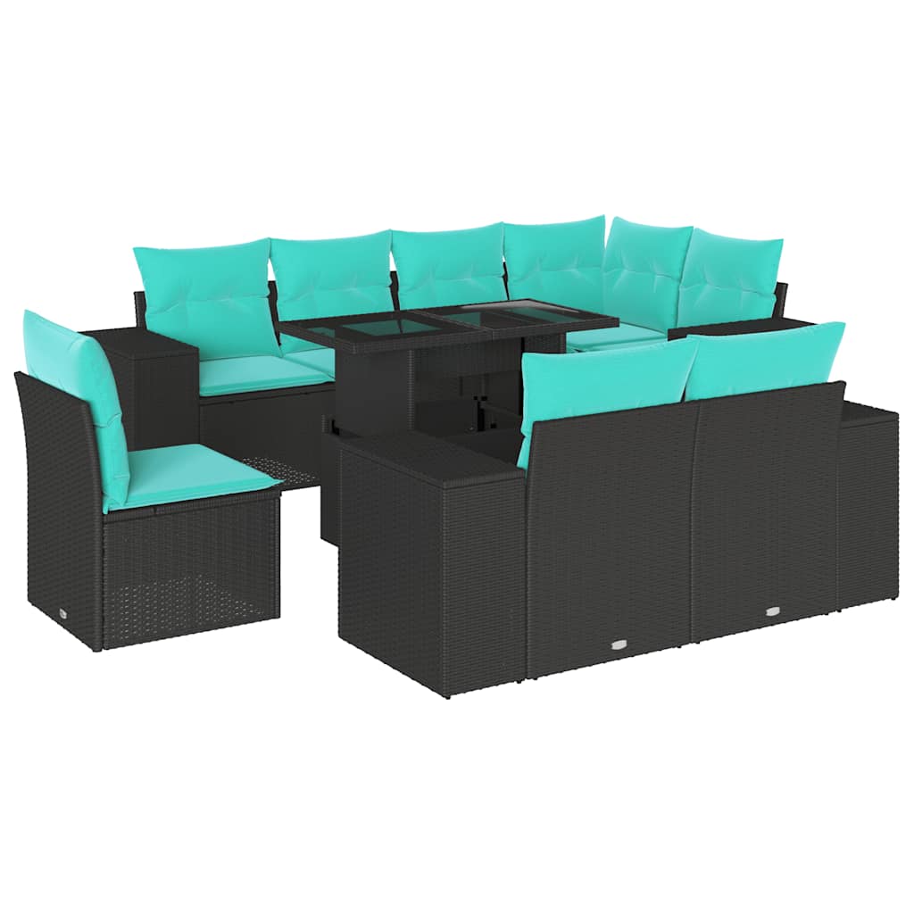 9-Teiliges Gartensofa-Set Mit Kissen, Es Polyrattan