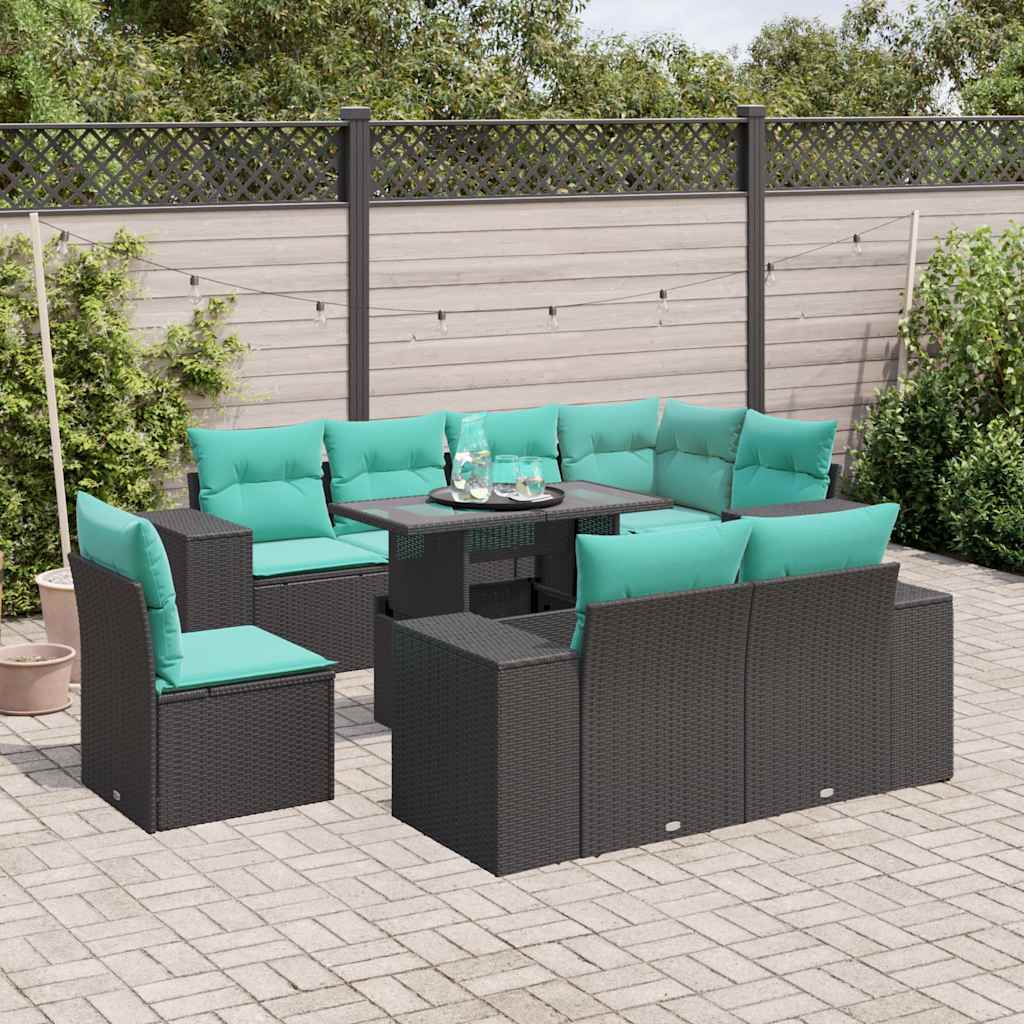 9-Teiliges Gartensofa-Set Mit Kissen, Es Polyrattan