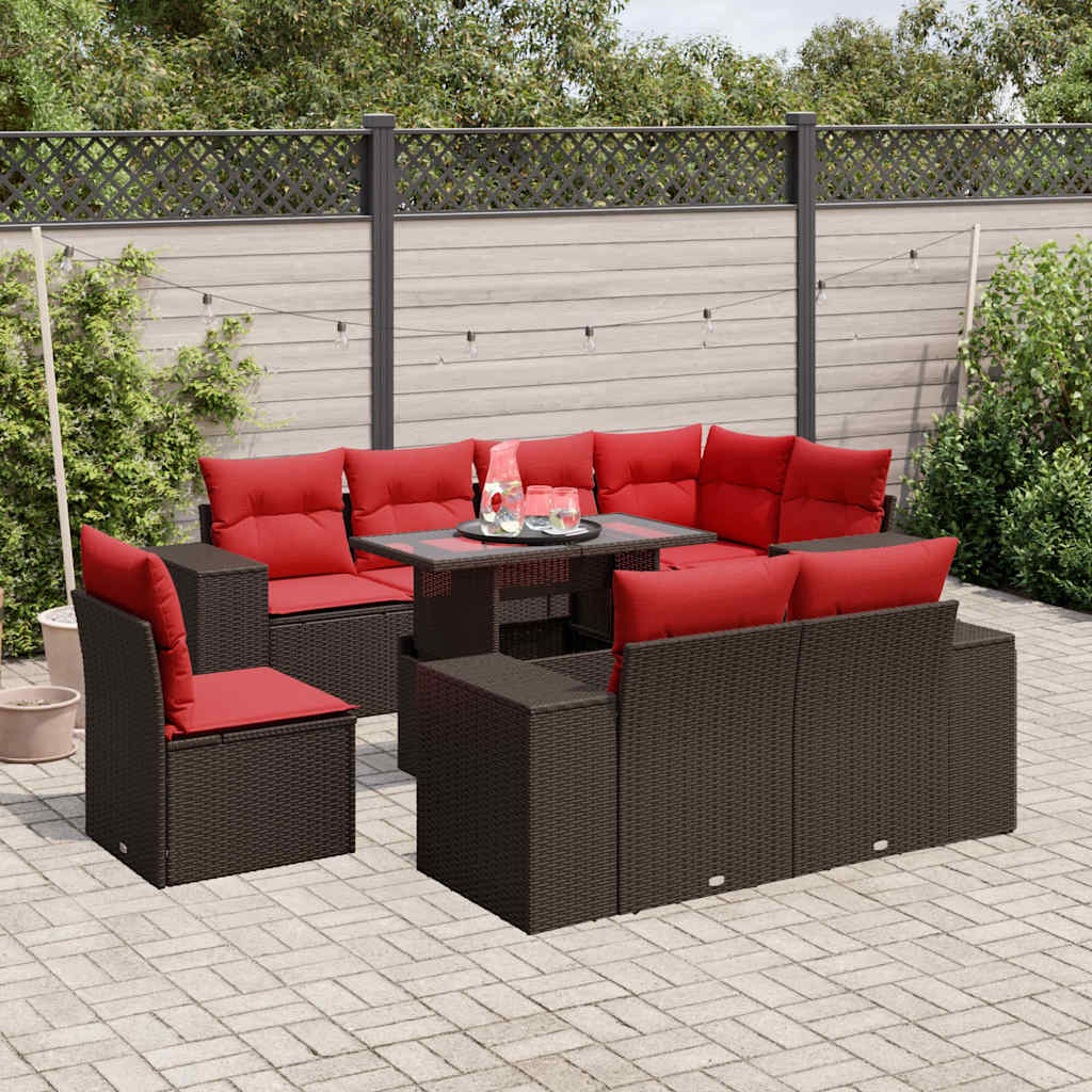 9-Teiliges Gartensofa-Set Mit Kissen, Es Polyrattan