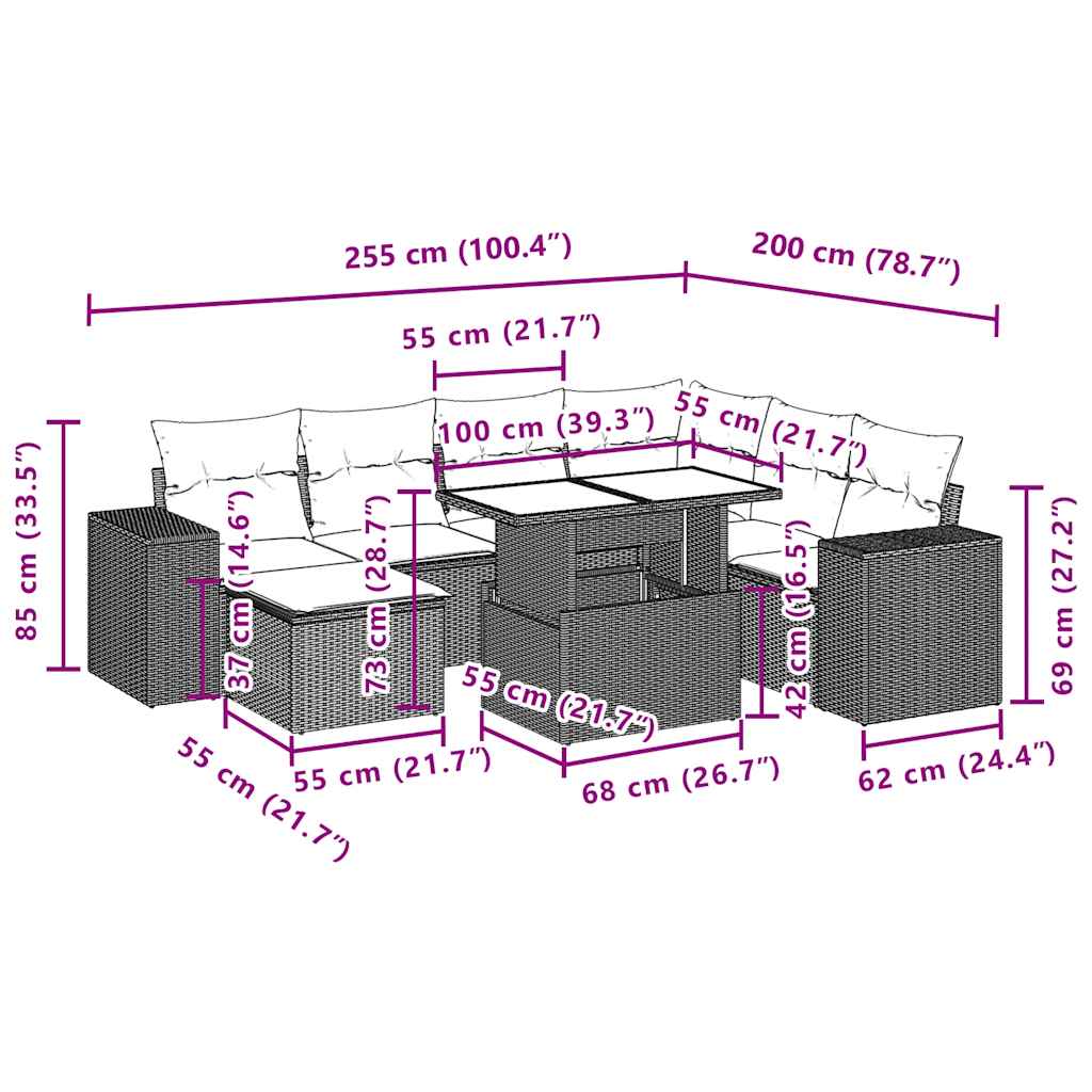 8-Teiliges Gartensofa-Set Mit Kissen, Es Polyrattan