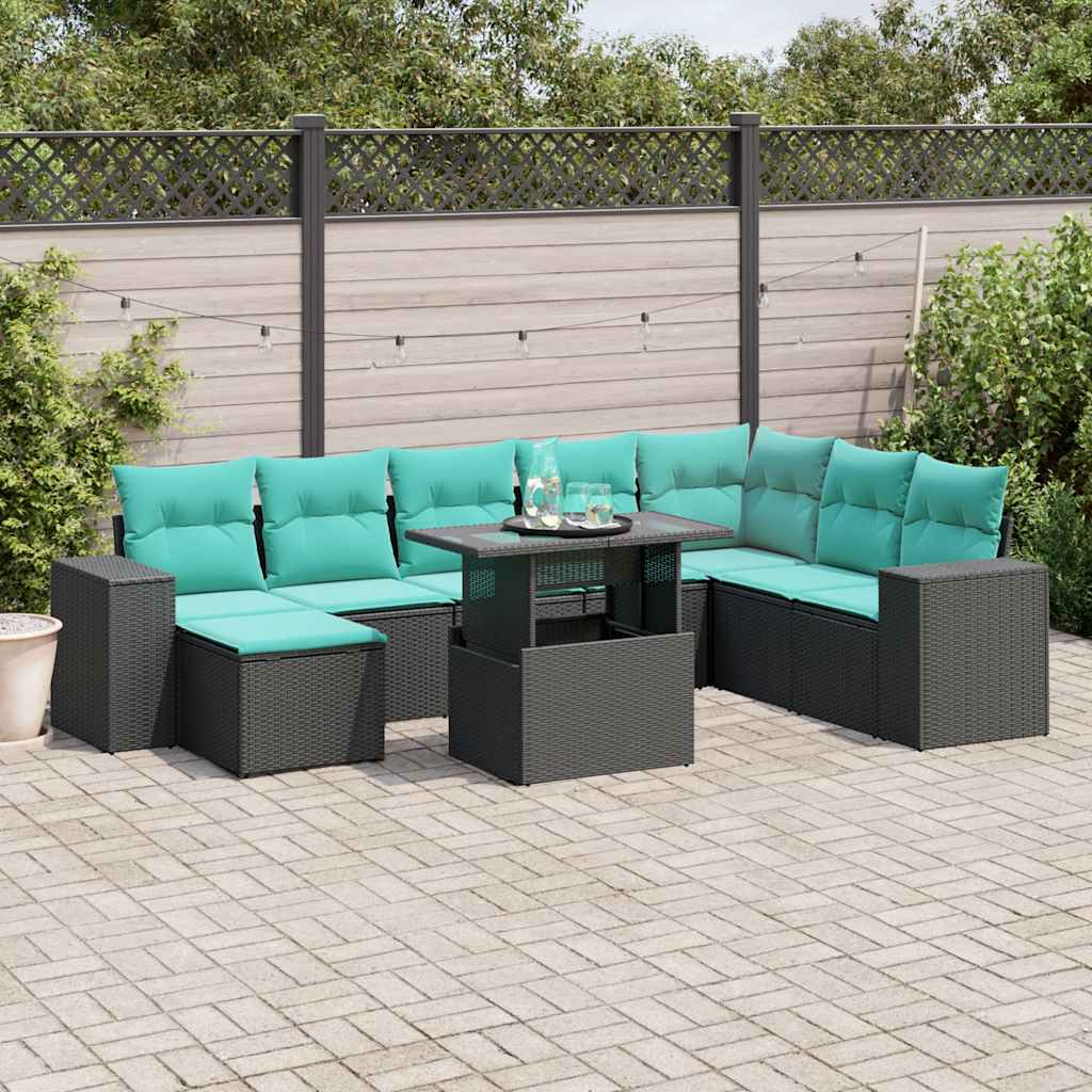 9-Tlg. Garten-Sofagarnitur Mit Kissen Poly Rattan Akazie