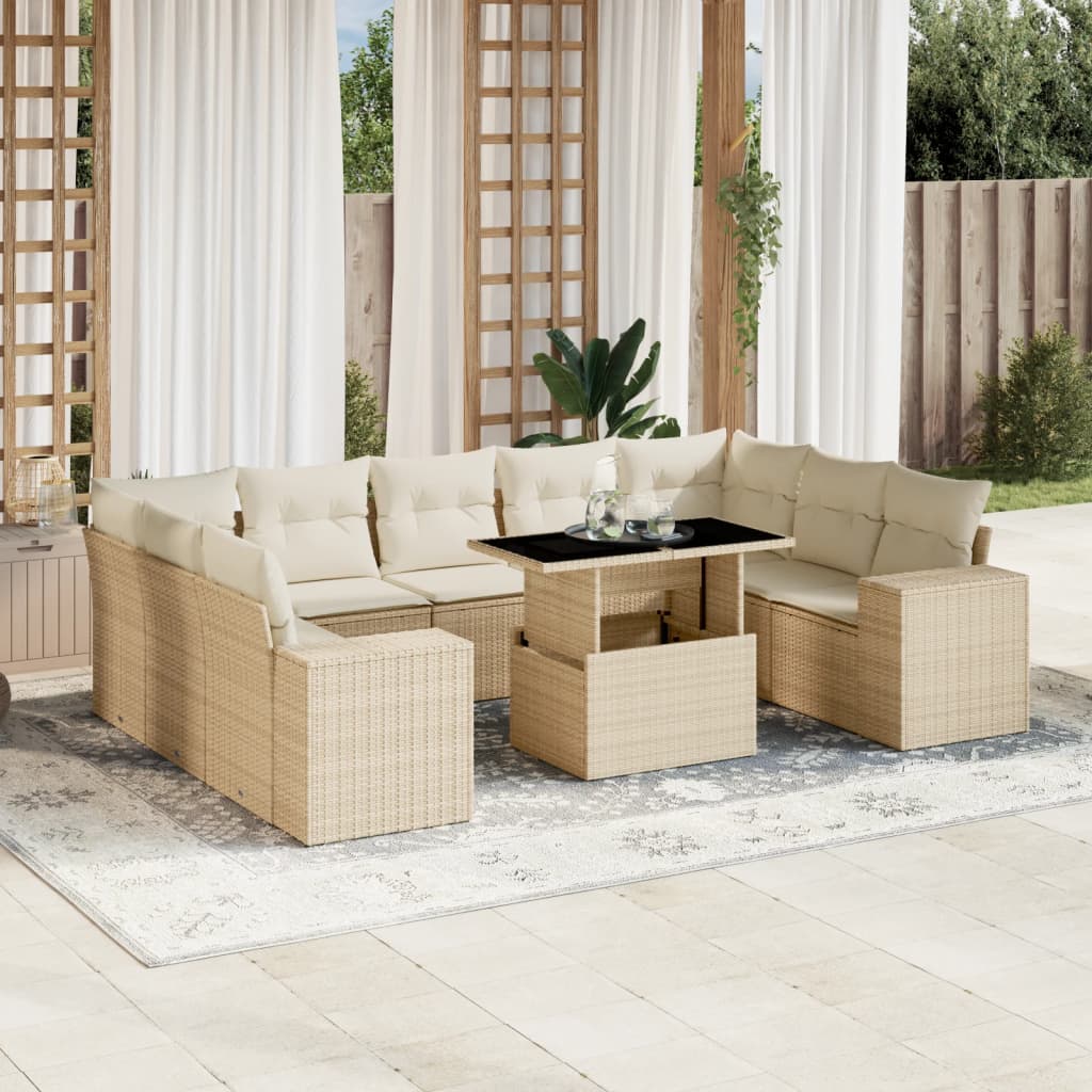 10-Tlg. Garten-Sofagarnitur Mit Kissen Poly Rattan