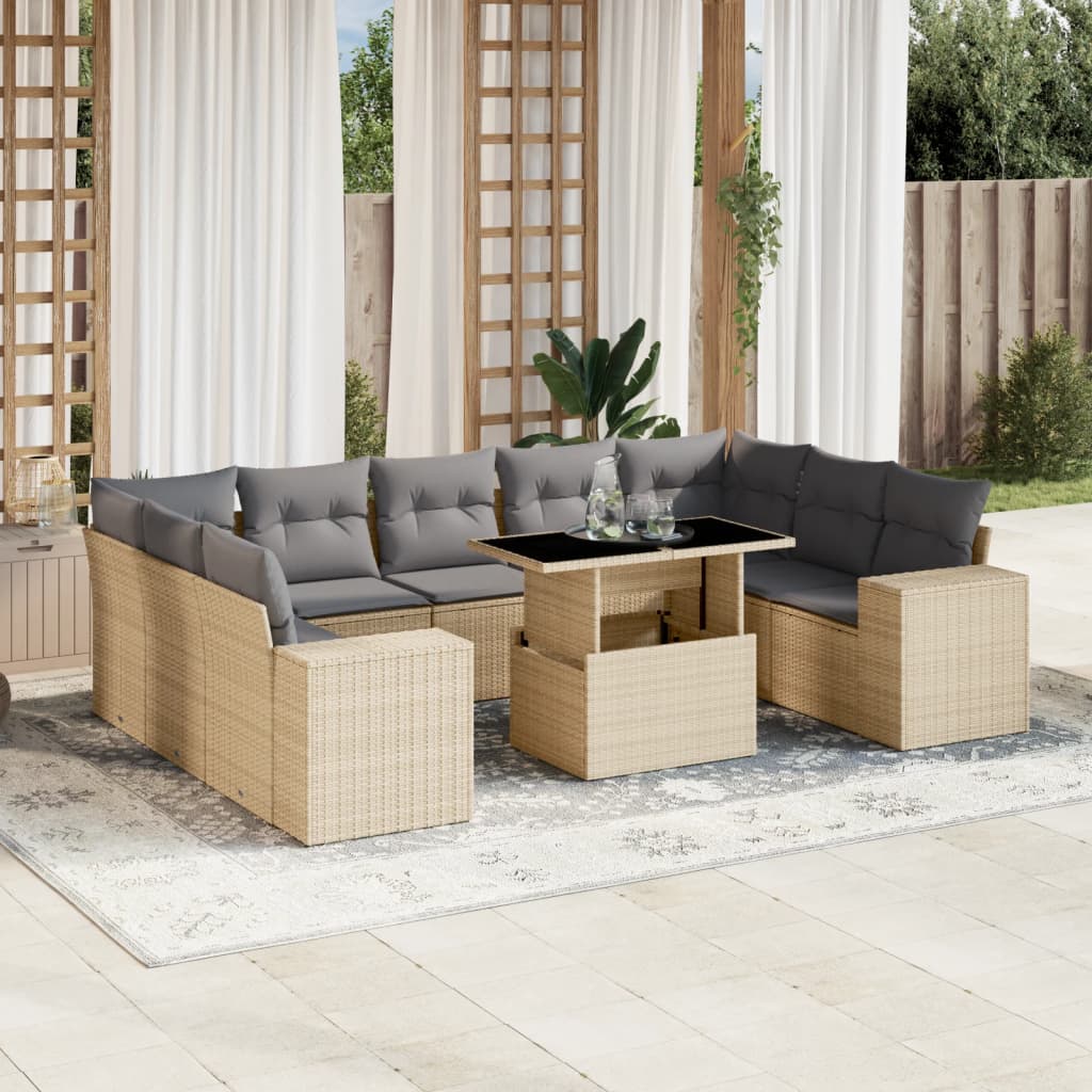 10-Tlg. Garten-Sofagarnitur Mit Kissen Poly Rattan