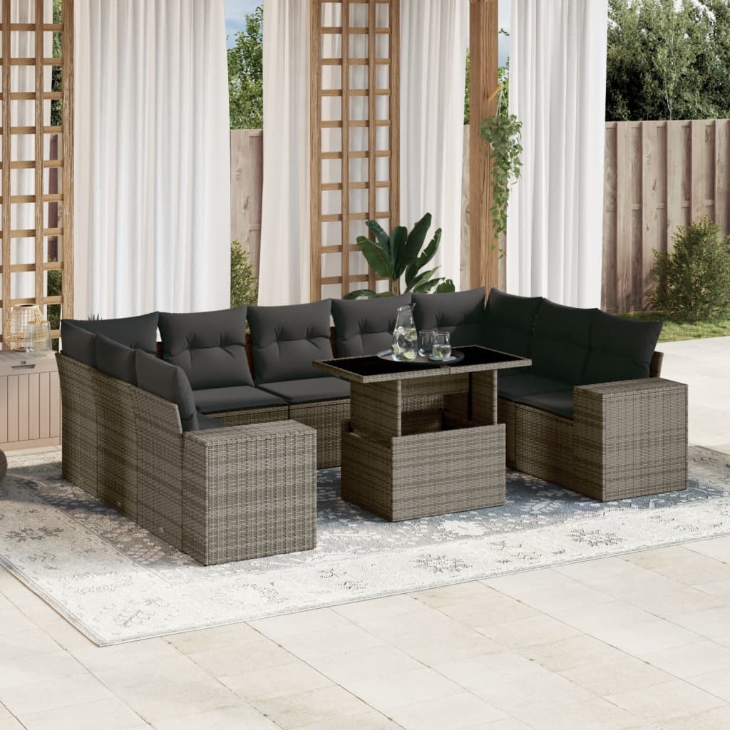 10-Tlg. Garten-Sofagarnitur Mit Kissen Poly Rattan