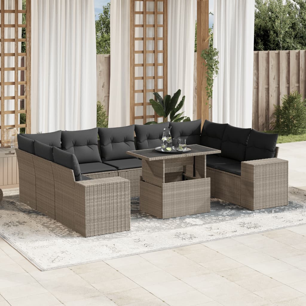 10-Tlg. Garten-Sofagarnitur Mit Kissen Poly Rattan