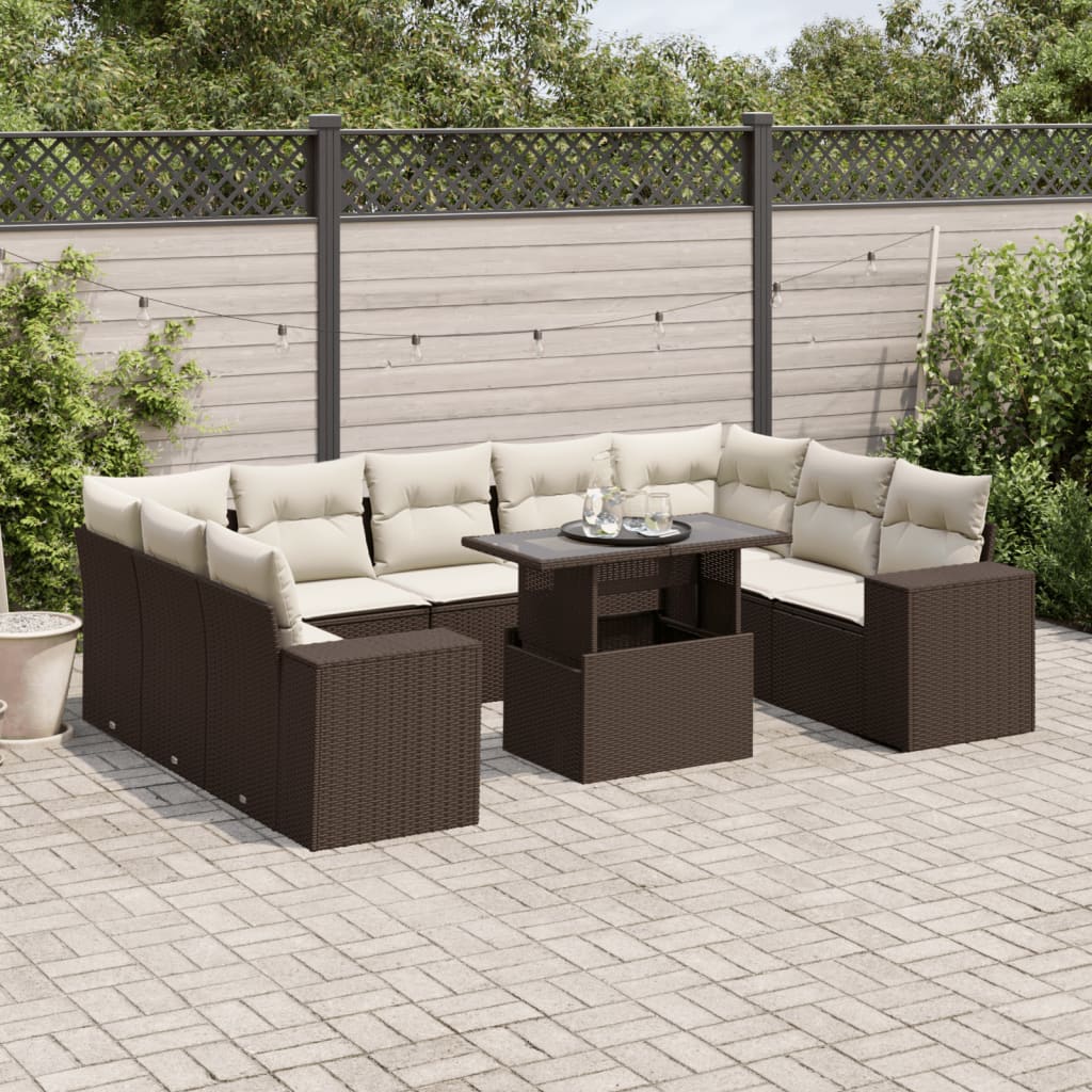10-Tlg. Garten-Sofagarnitur Mit Kissen Poly Rattan
