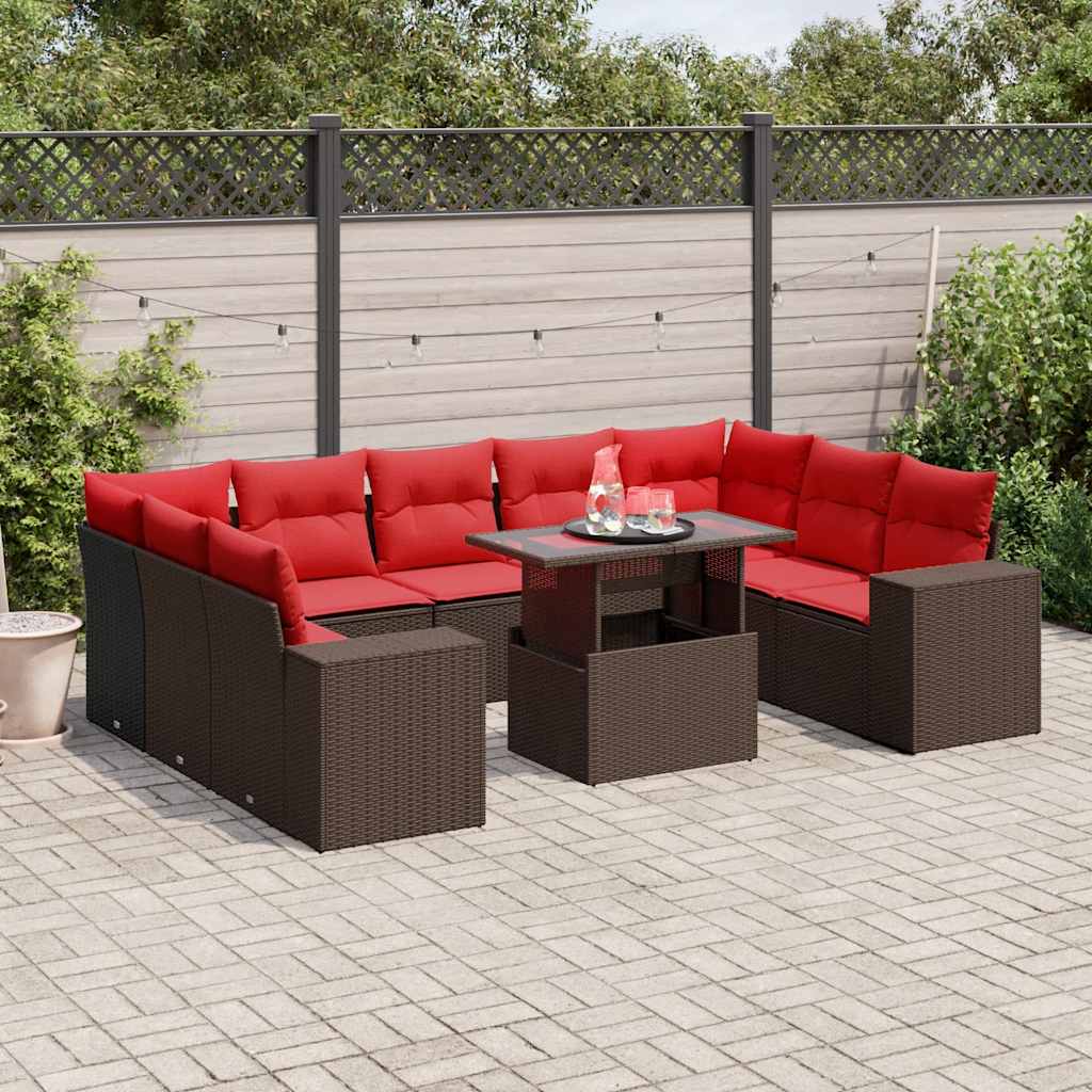 10-Teiliges Gartensofa-Set Mit Kissen, Es Polyrattan