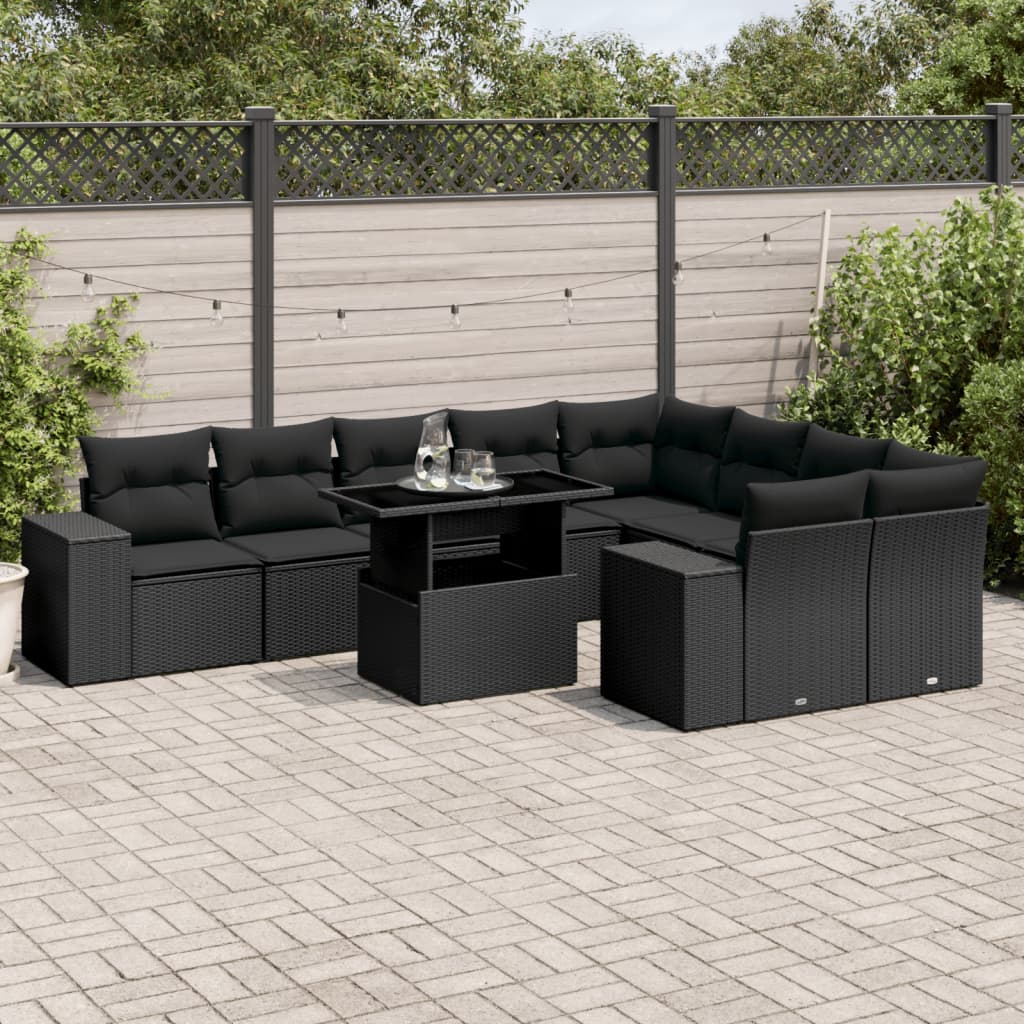 10-Tlg. Garten-Sofagarnitur Mit Kissen Poly Rattan