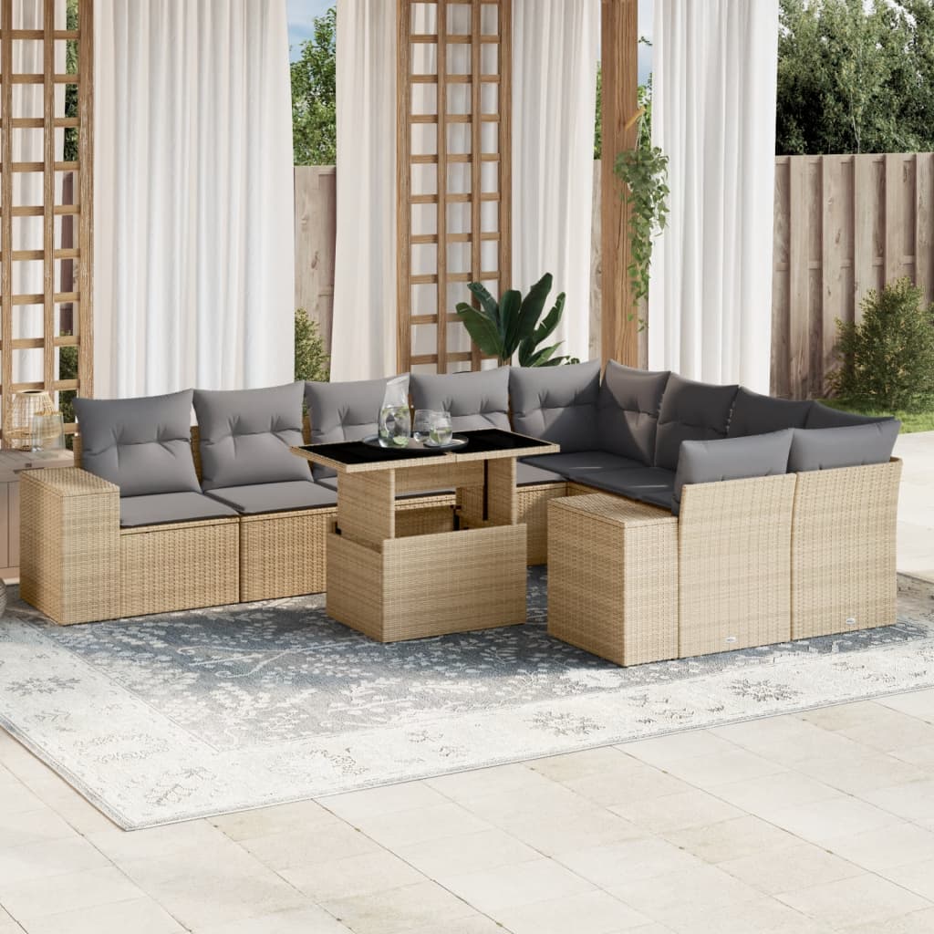 10-Tlg. Garten-Sofagarnitur Mit Kissen Poly Rattan