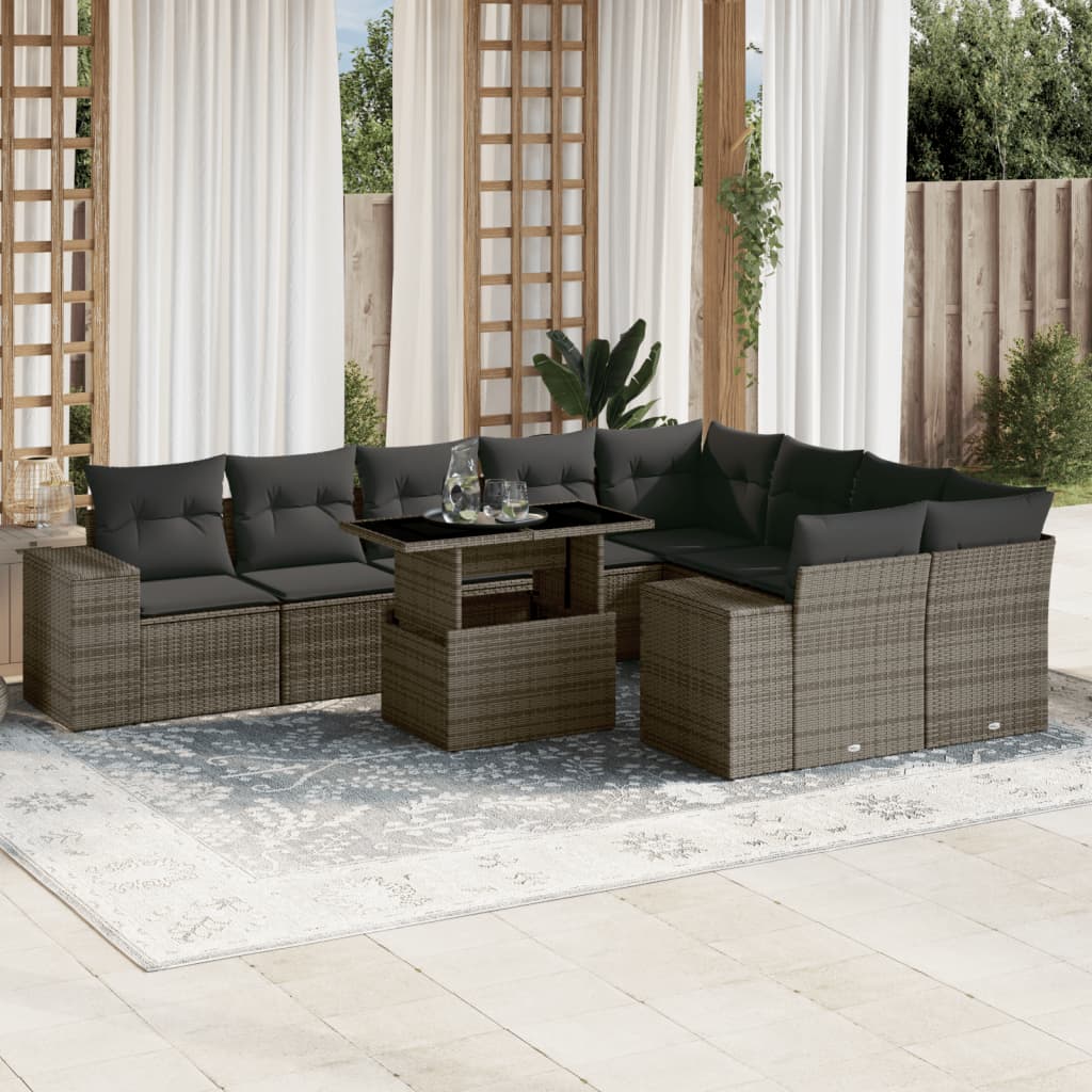 10-Tlg. Garten-Sofagarnitur Mit Kissen Poly Rattan