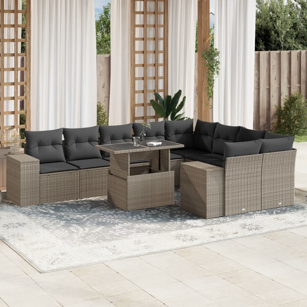 10-Tlg. Garten-Sofagarnitur Mit Kissen Poly Rattan