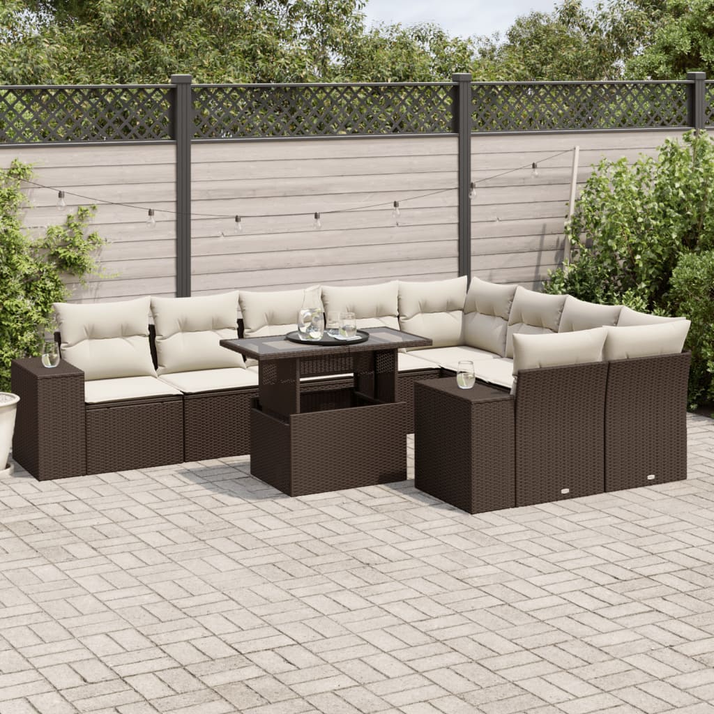 10-Tlg. Garten-Sofagarnitur Mit Kissen Poly Rattan