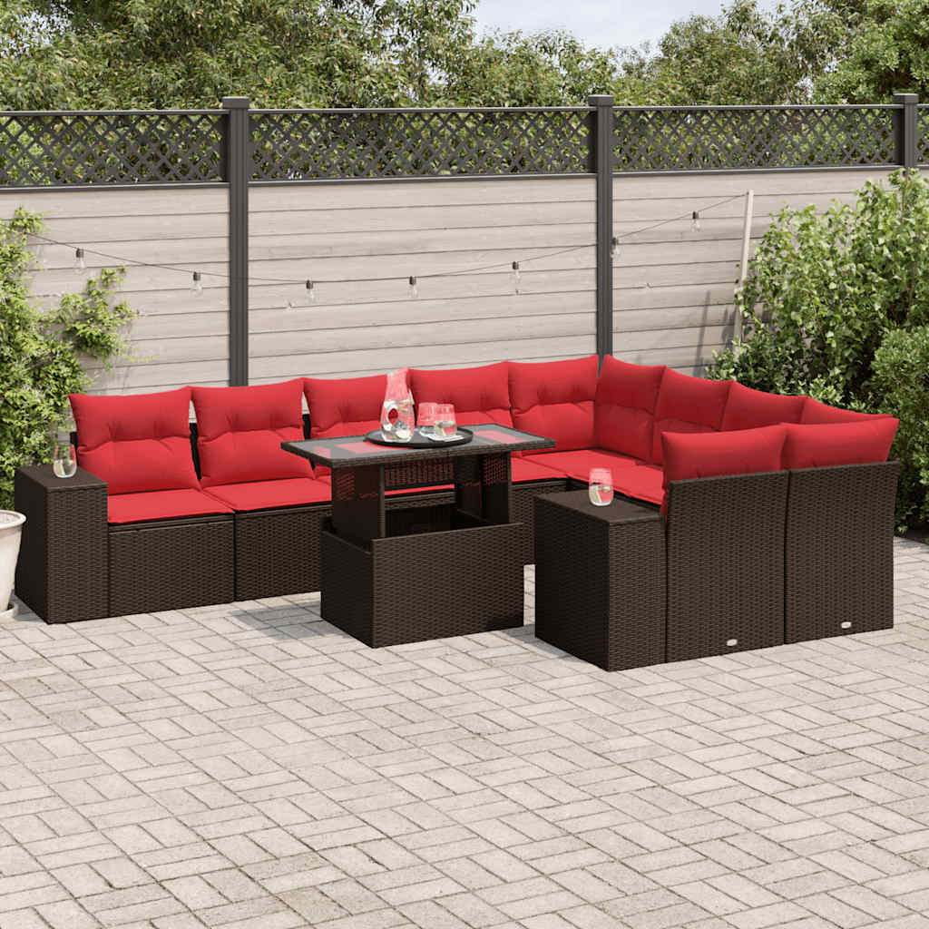 10-Teiliges Gartensofa-Set Mit Kissen, Es Polyrattan