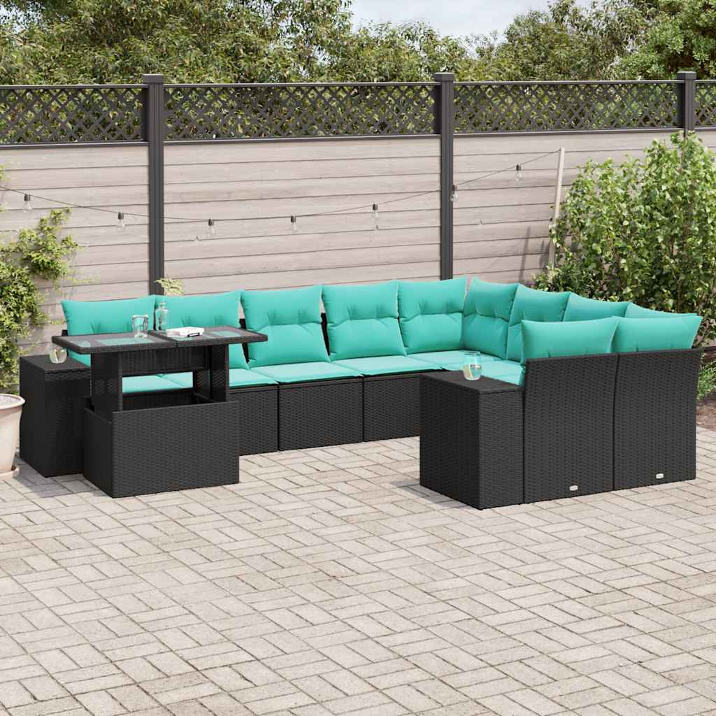 10-Teiliges Gartensofa-Set Mit Kissen, Es Polyrattan