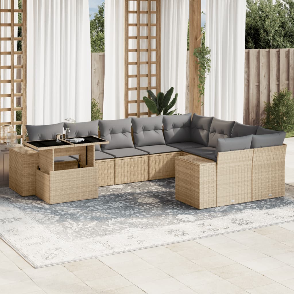 10-Tlg. Garten-Sofagarnitur Mit Kissen Poly Rattan