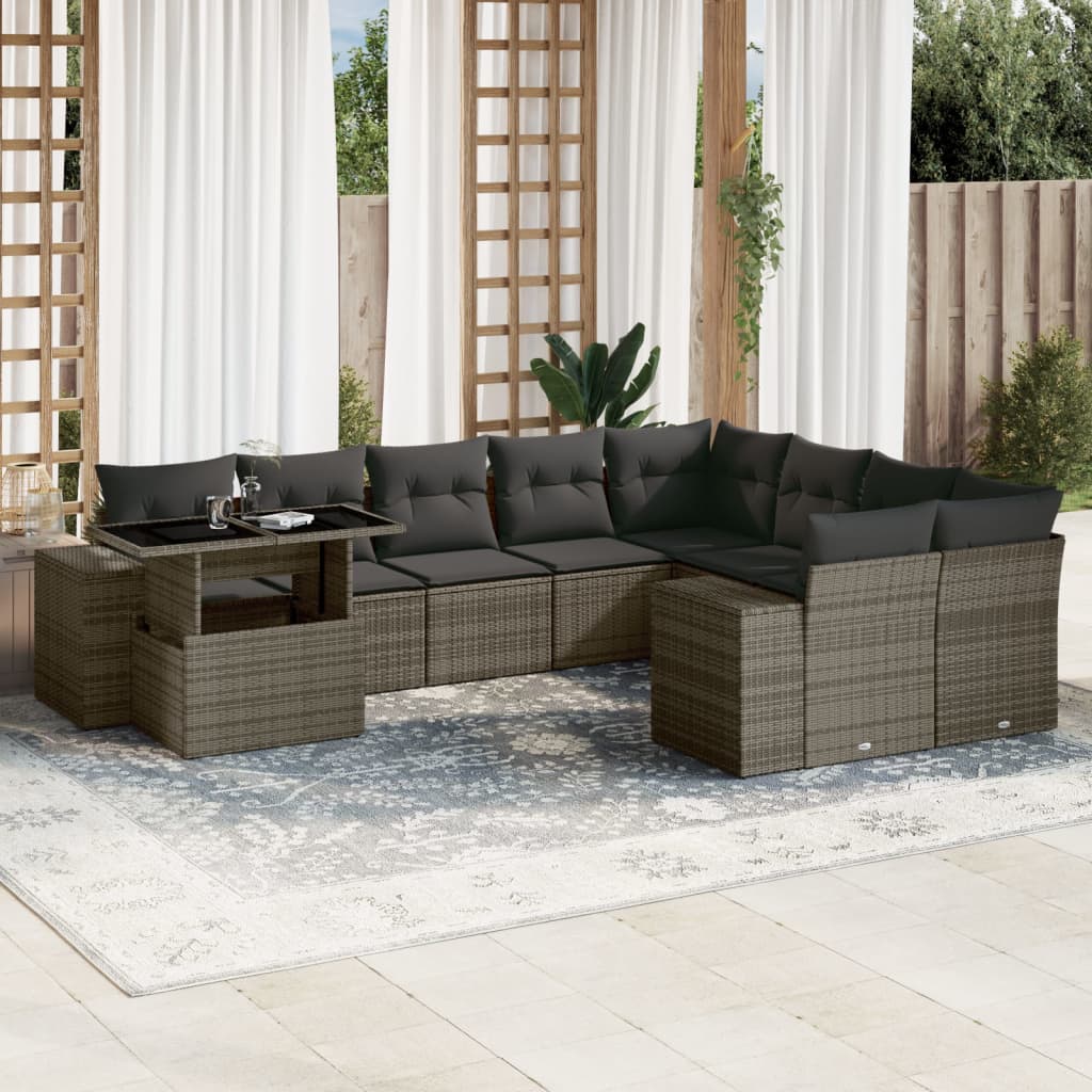 10-Tlg. Garten-Sofagarnitur Mit Kissen Poly Rattan