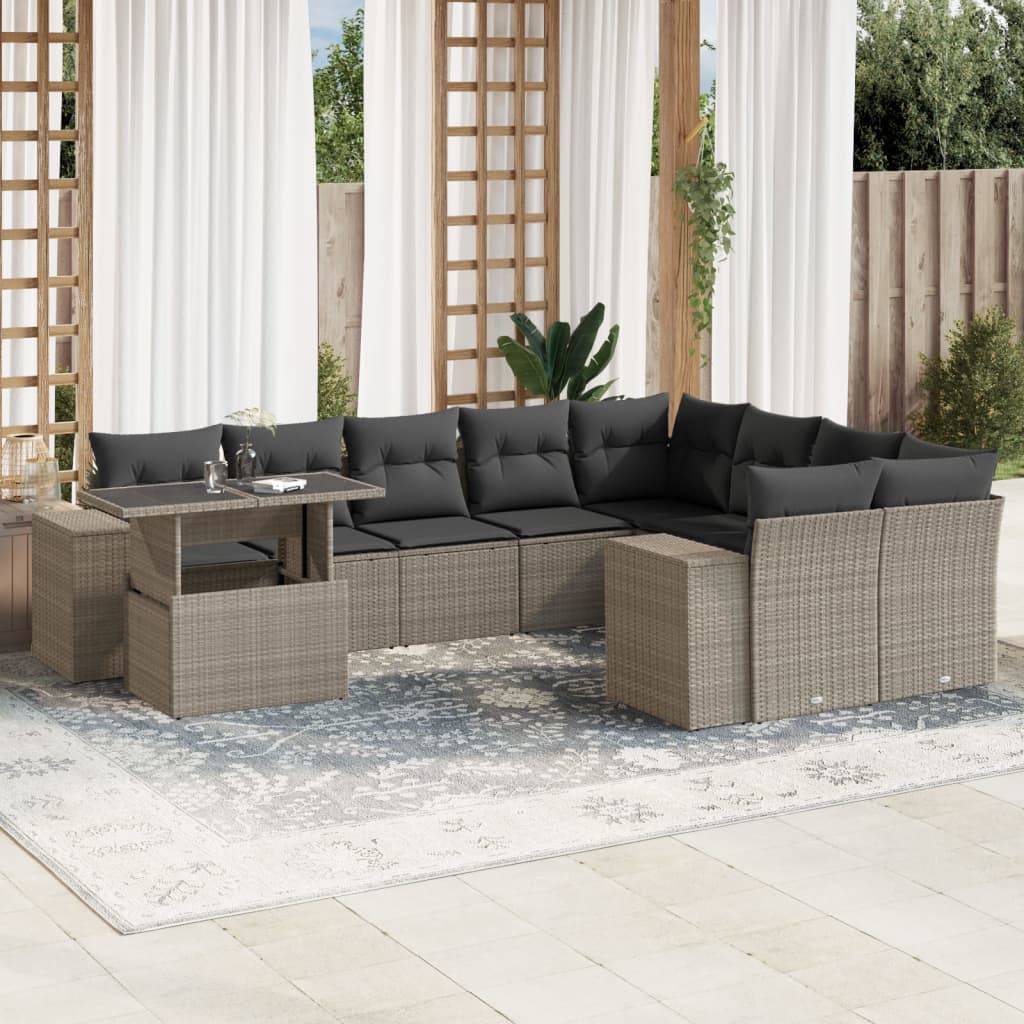 10-Tlg. Garten-Sofagarnitur Mit Kissen Poly Rattan