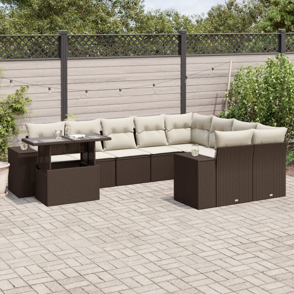 10-Tlg. Garten-Sofagarnitur Mit Kissen Poly Rattan