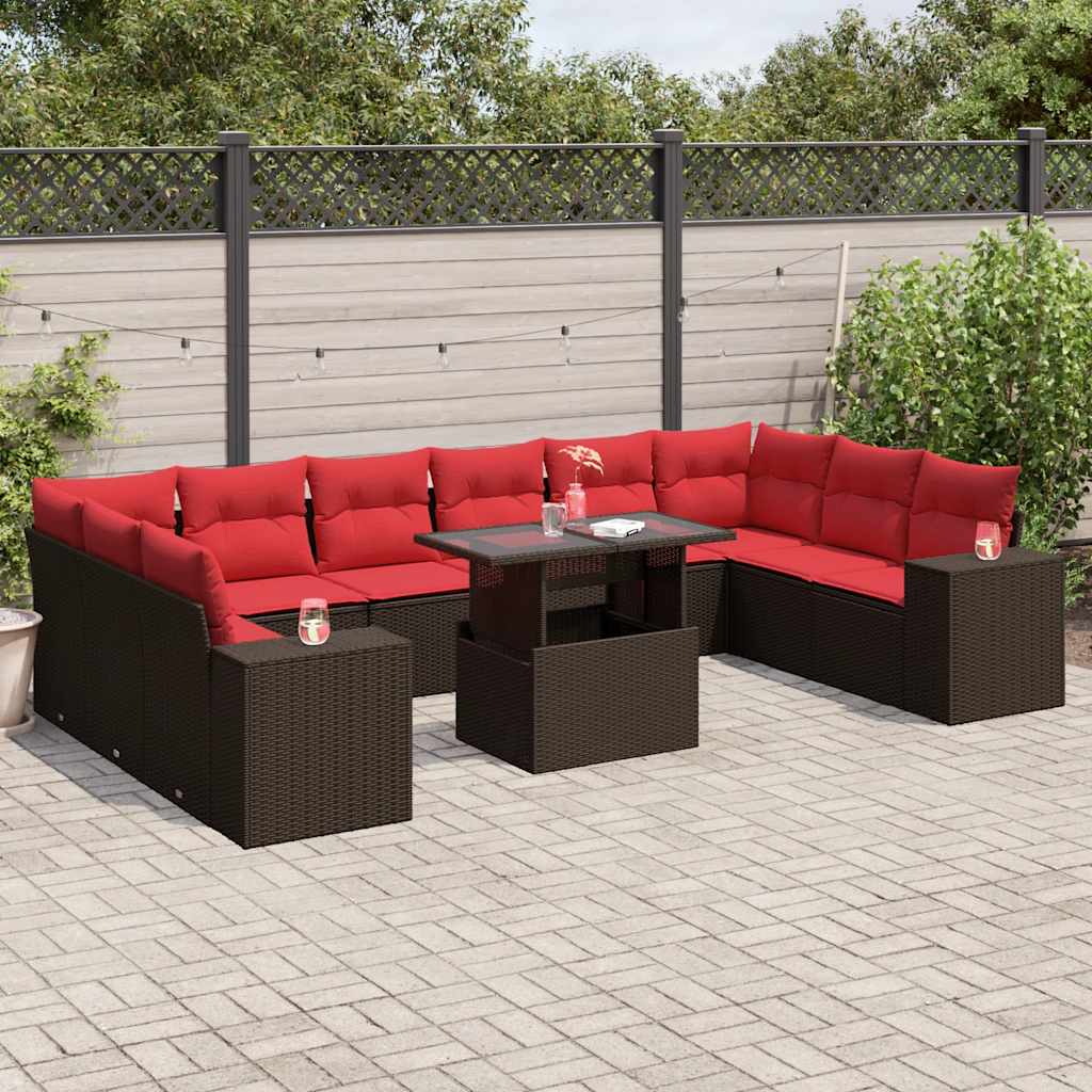 11-Teiliges Gartensofa-Set Mit Kissen, Es Polyrattan