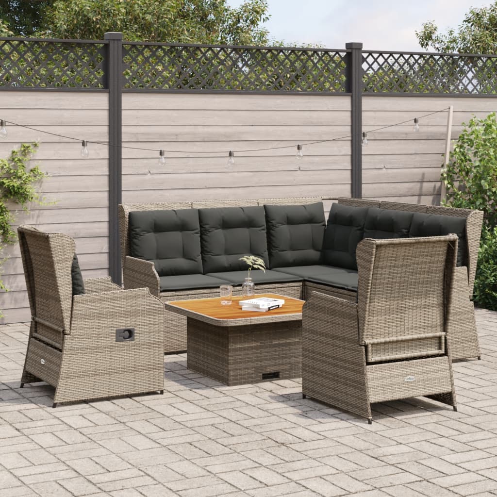 5-Tlg. Garten-Lounge-Set Mit Kissen Beige Poly Rattan