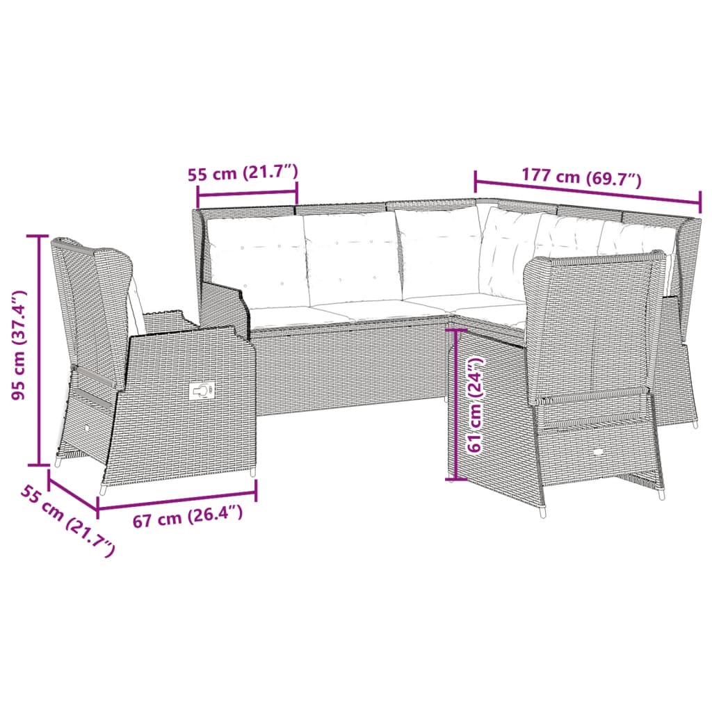 5-Tlg. Garten-Lounge-Set Mit Kissen Beige Poly Rattan
