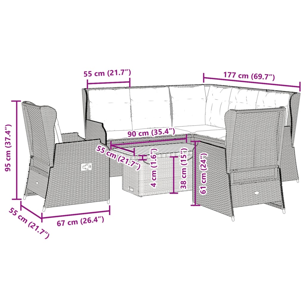 6-Tlg. Garten-Lounge-Set Mit Kissen Poly Rattan