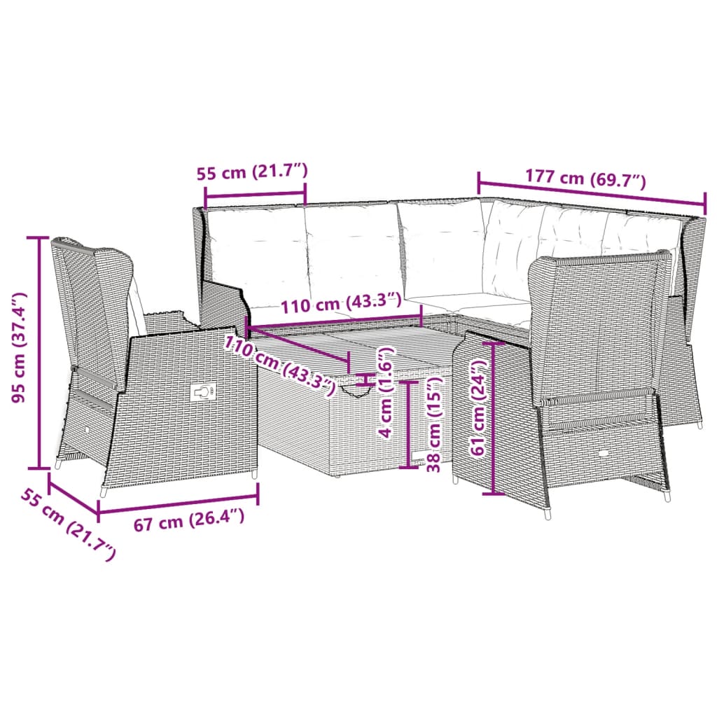 6-Tlg. Garten-Lounge-Set Mit Kissen Poly Rattan