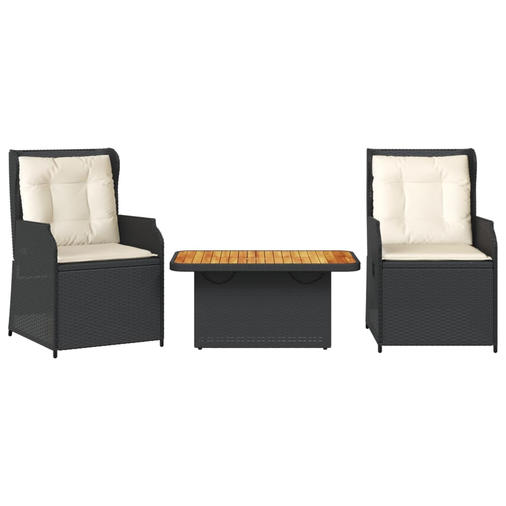 3-Tlg. Garten-Lounge-Set Mit Kissen Poly Rattan