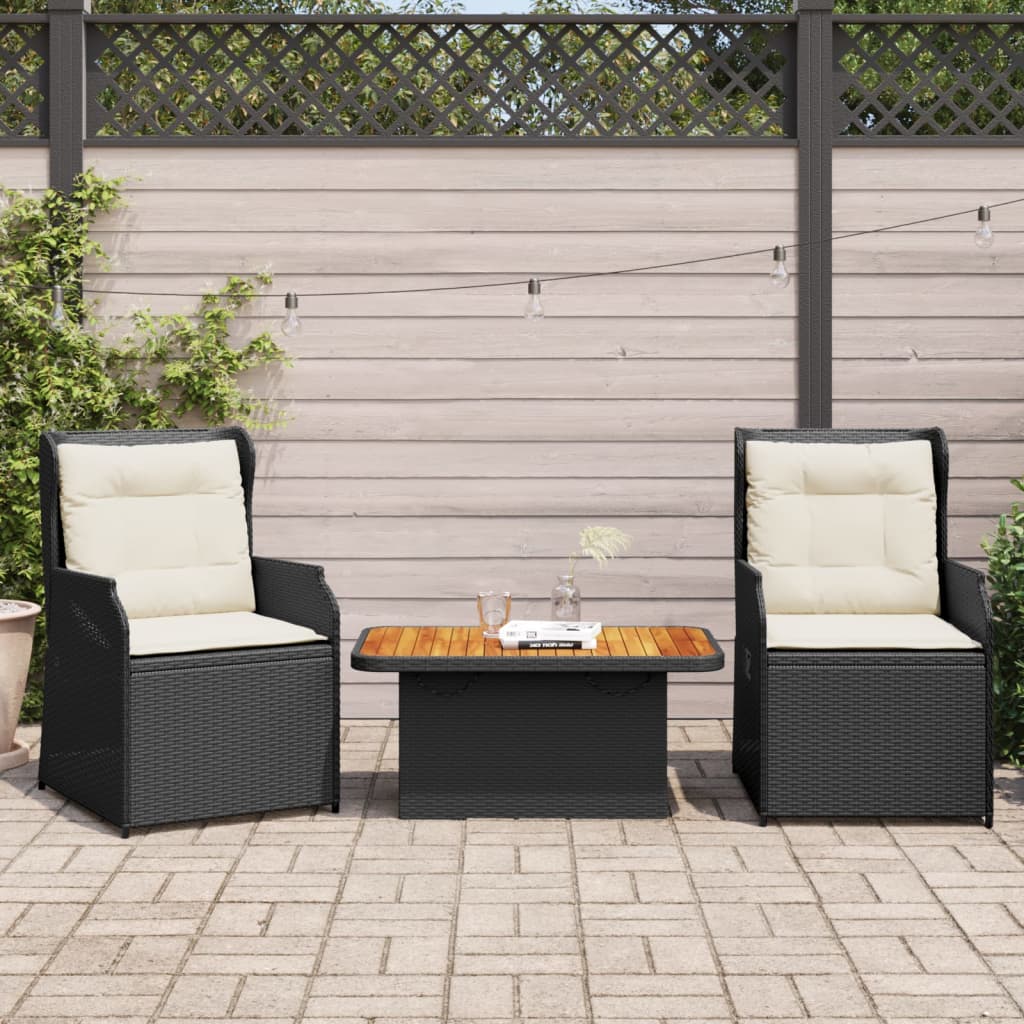 3-Tlg. Garten-Lounge-Set Mit Kissen Poly Rattan