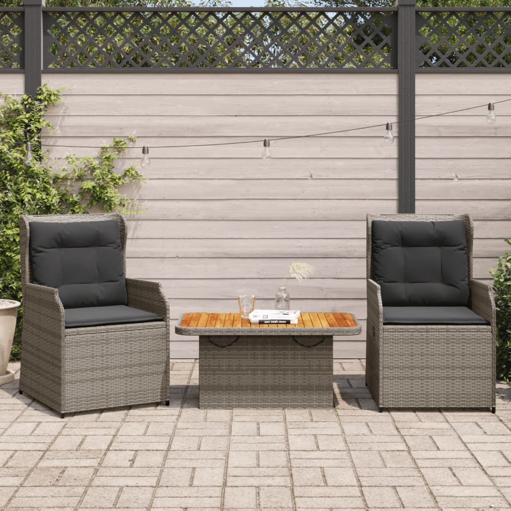 3-Tlg. Garten-Lounge-Set Mit Kissen Poly Rattan