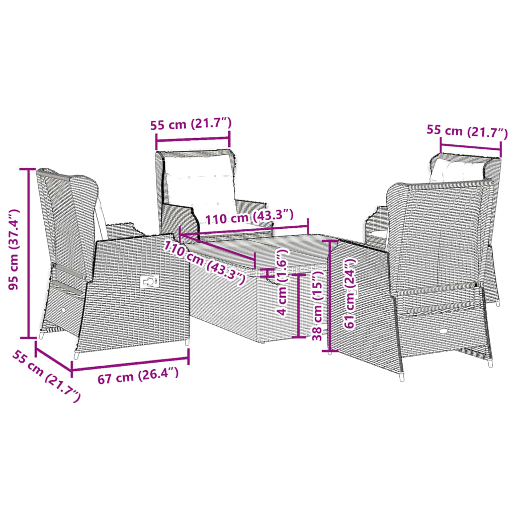 5-Tlg. Garten-Lounge-Set Mit Kissen Beige Poly Rattan