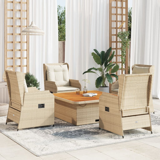 5-Tlg. Garten-Lounge-Set Mit Kissen Beige Poly Rattan