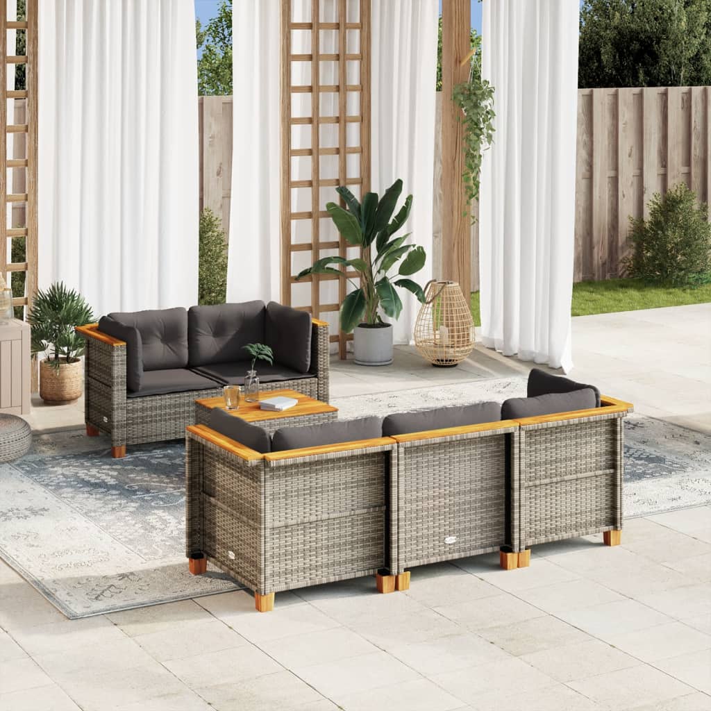 6-Tlg. Garten-Sofagarnitur Mit Kissen Poly Rattan