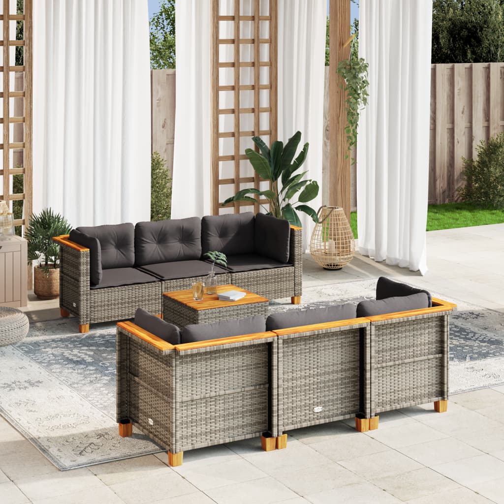7-Tlg. Garten-Sofagarnitur Mit Kissen Poly Rattan