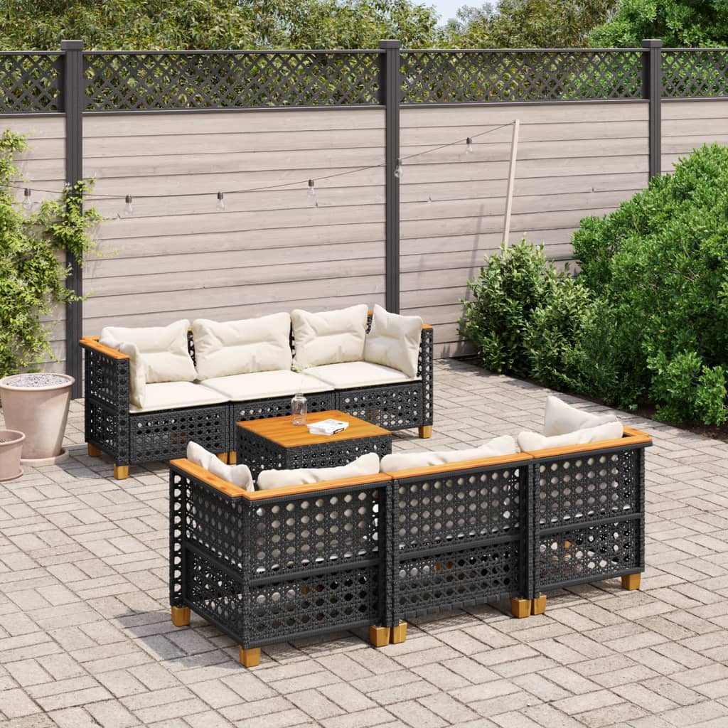 7-Tlg. Garten-Sofagarnitur Mit Kissen Poly Rattan