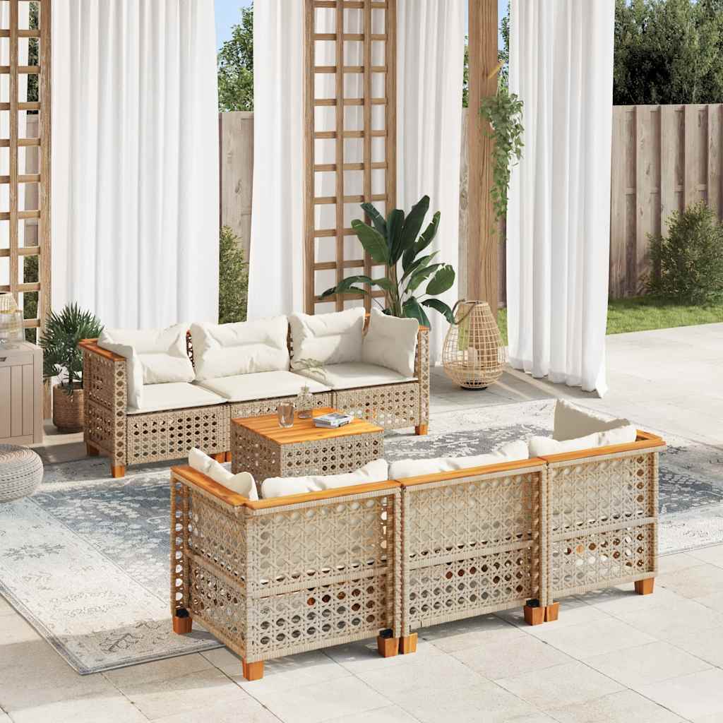 7-Tlg. Garten-Sofagarnitur Mit Kissen Poly Rattan