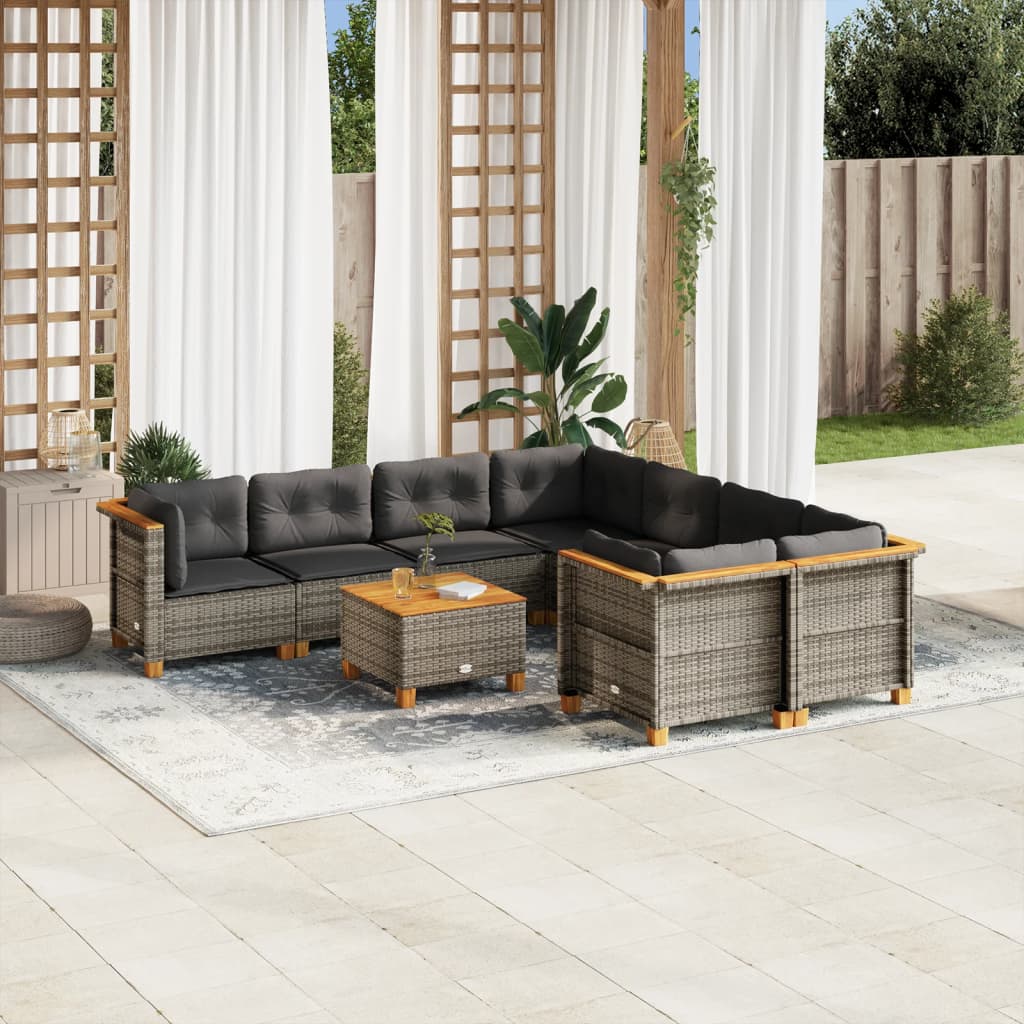 9-Tlg. Garten-Sofagarnitur Mit Kissen Poly Rattan