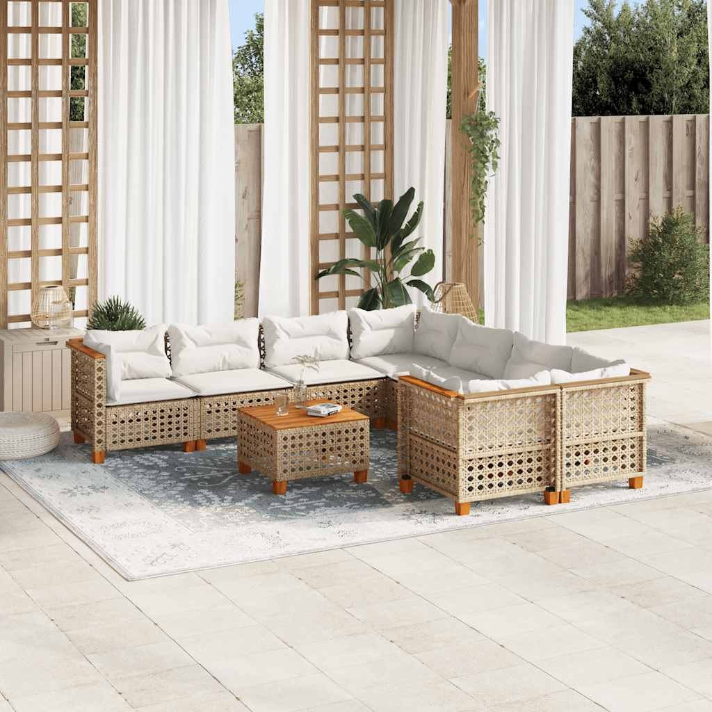 9-Tlg. Garten-Sofagarnitur Mit Kissen Poly Rattan