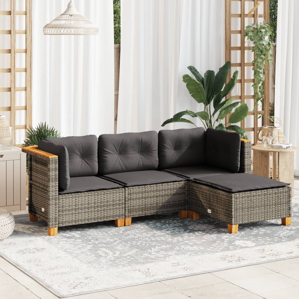 4-Tlg. Garten-Sofagarnitur Mit Kissen Poly Rattan