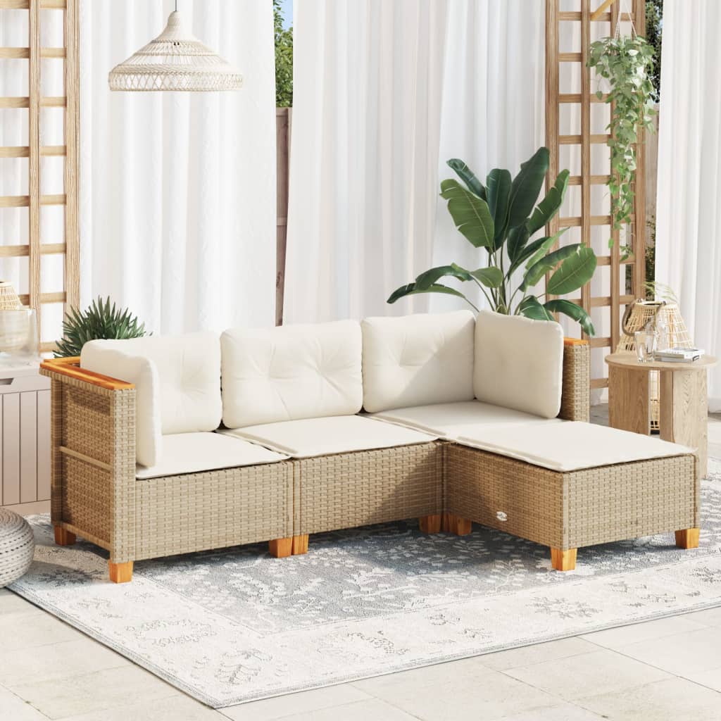 4-Tlg. Garten-Sofagarnitur Mit Kissen Poly Rattan
