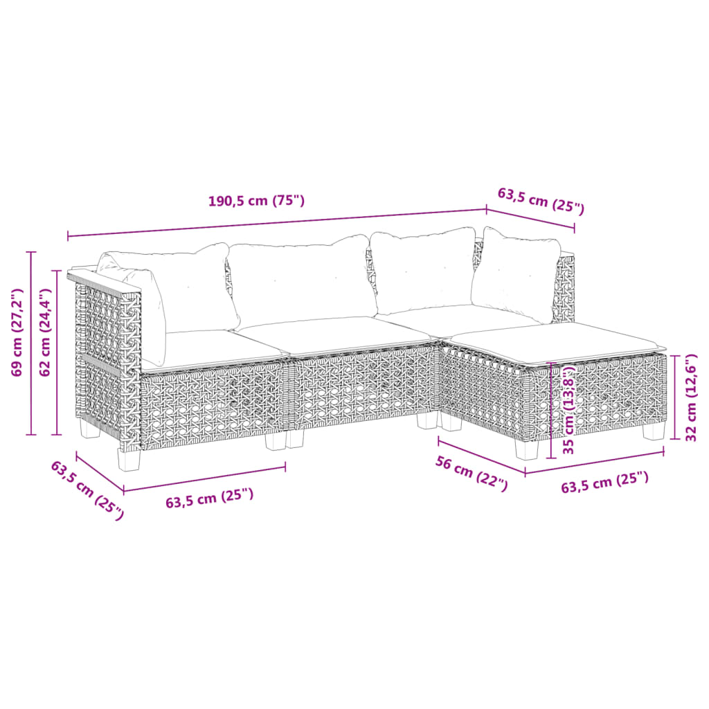 4-Tlg. Garten-Sofagarnitur Mit Kissen Poly Rattan