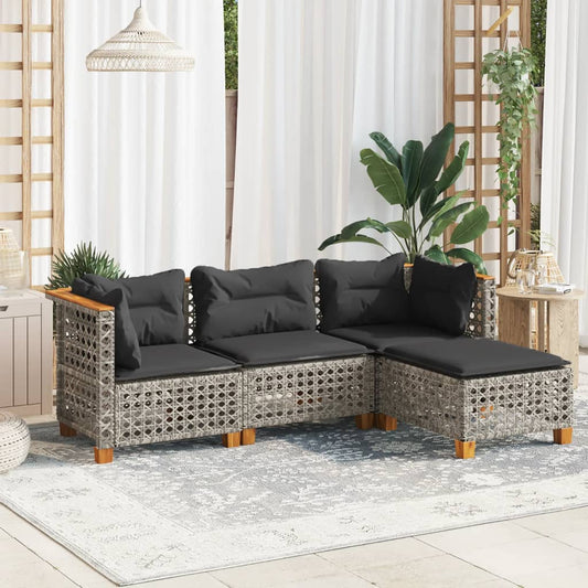 4-Tlg. Garten-Sofagarnitur Mit Kissen Poly Rattan