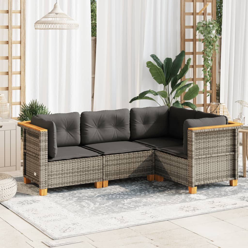 5-Tlg. Garten-Sofagarnitur Mit Kissen Poly Rattan