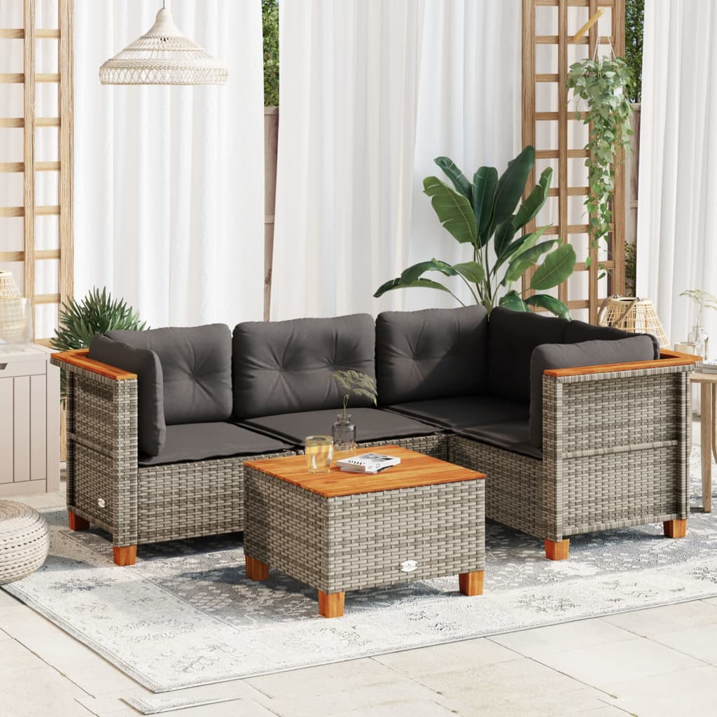 5-Tlg. Garten-Sofagarnitur Mit Kissen Poly Rattan