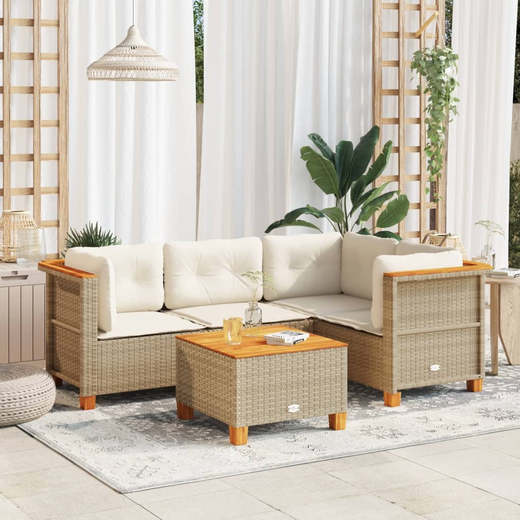 5-Tlg. Garten-Sofagarnitur Mit Kissen Poly Rattan