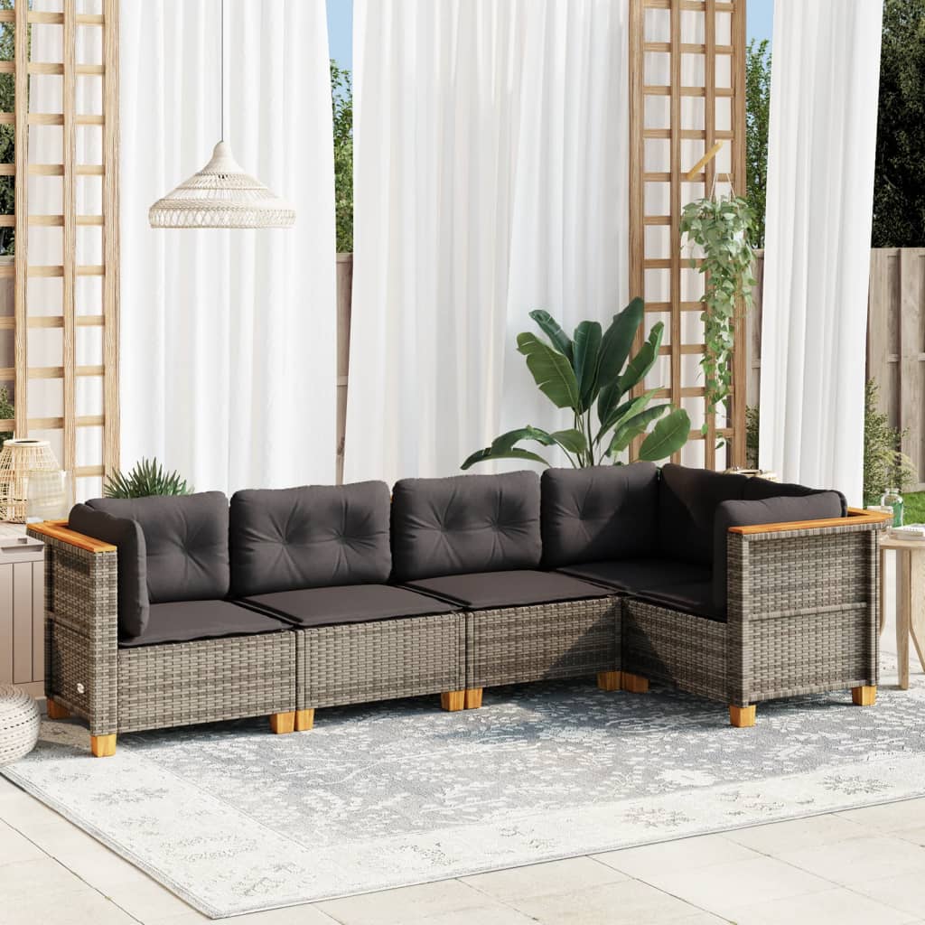 5-Tlg. Garten-Sofagarnitur Mit Kissen Poly Rattan