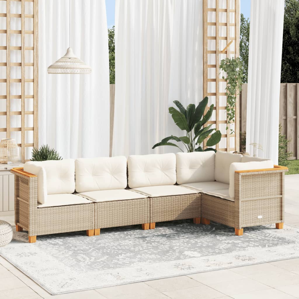 5-Tlg. Garten-Sofagarnitur Mit Kissen Poly Rattan