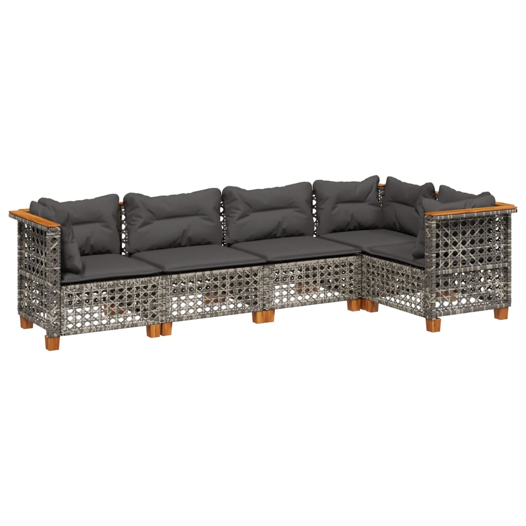 5-Tlg. Garten-Sofagarnitur Mit Kissen Poly Rattan